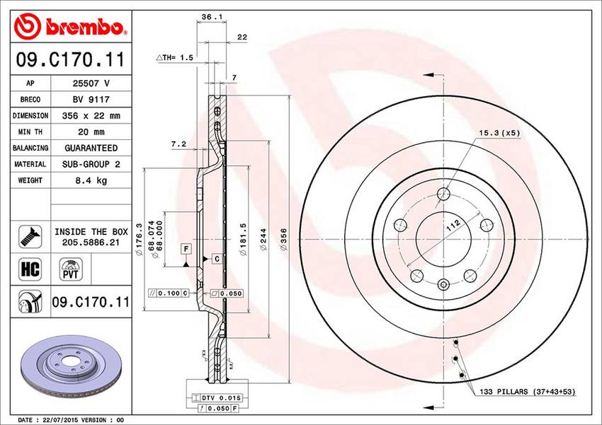 Audi Brembo Disc Brake Rotor - Rear (356mm) 4H0615601P